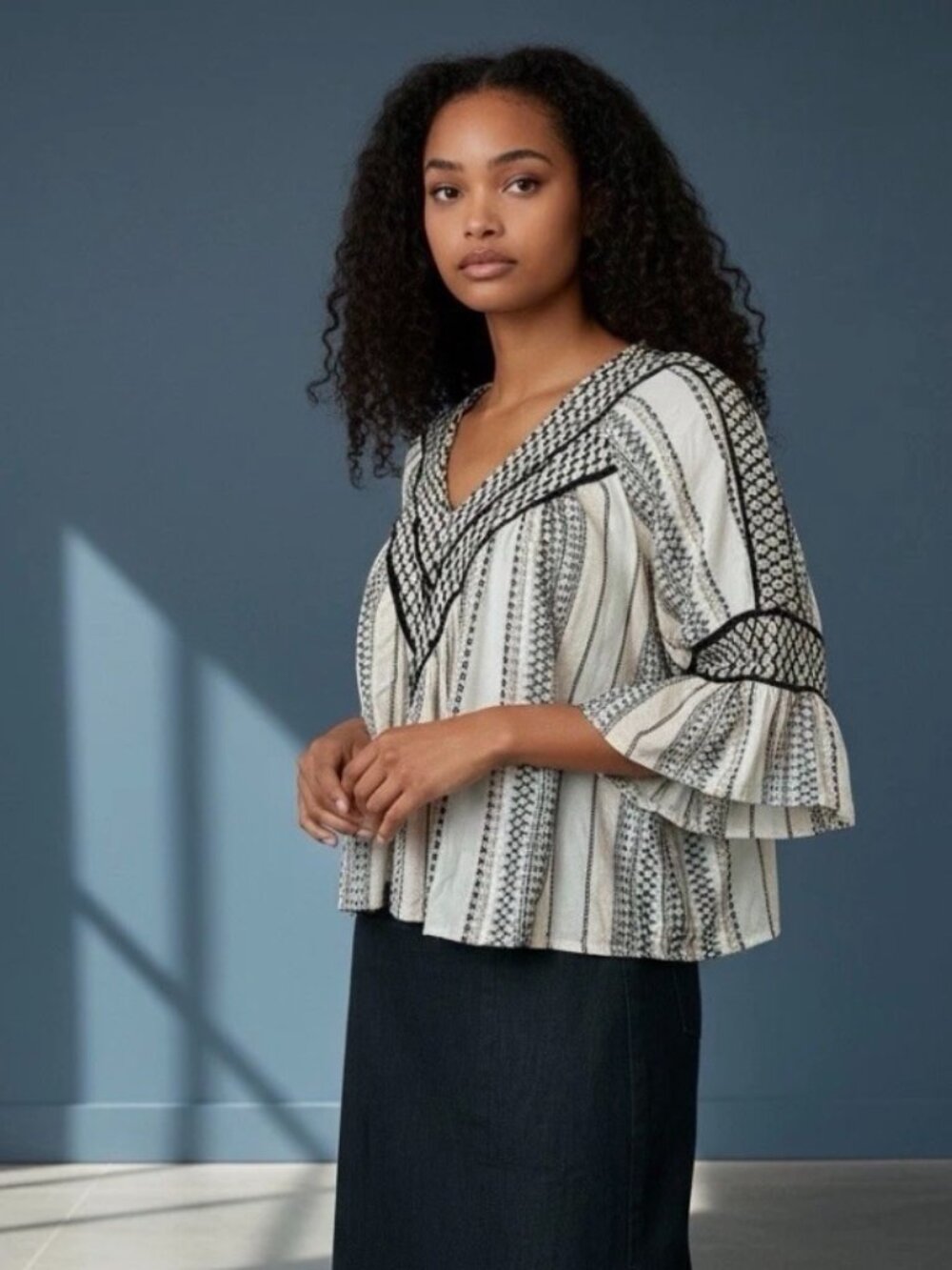 FREE PEOPLE Running On a Dream Top | Black & White Embroidered Statement Blouse